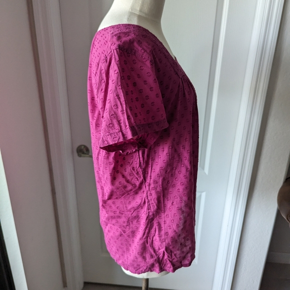 Izod Fuchsia Cotton Short Sleeve Cotton Blouse - Picture 5 of 6